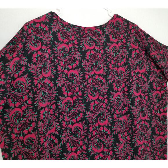 LuLaRoe Pullover Red Black Green Top Short Sleeves Round Neck Hi-Low Hem Size M - Picture 5 of 6